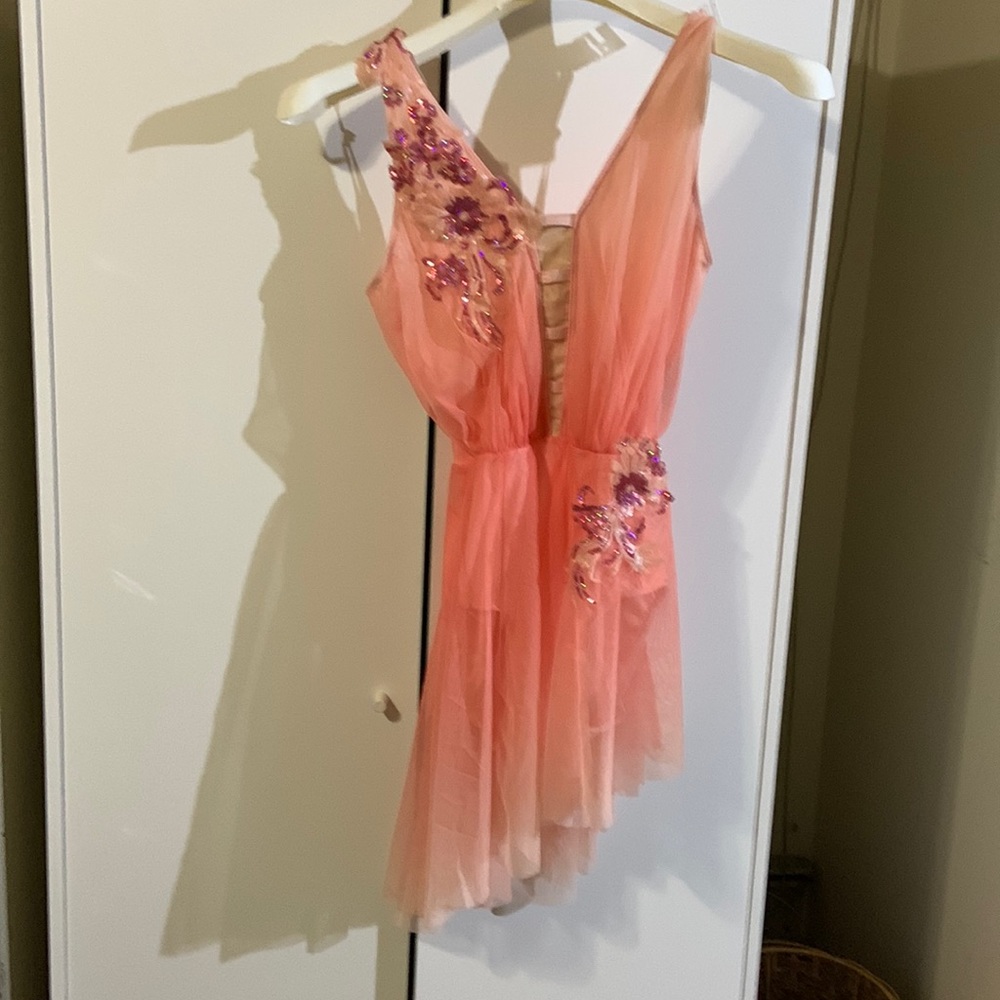 Peach ombré dance costume with open back. Medium adult